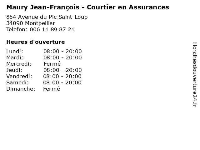 Maury Jean-François - Courtier en Assurances à Montpellier: adresse et heures d'ouverture