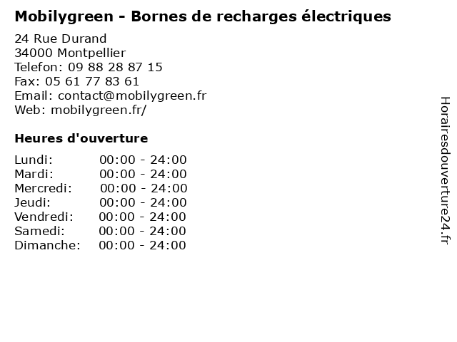 Mobilygreen - Bornes de recharges électriques à Montpellier: adresse et heures d'ouverture