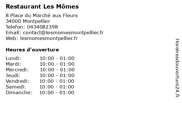 Restaurant Les Mômes à Montpellier: adresse et heures d'ouverture