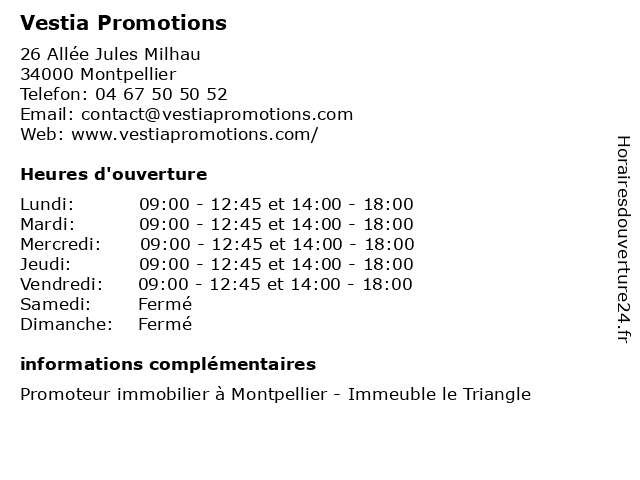 Vestia Promotions à Montpellier: adresse et heures d'ouverture