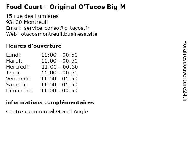 Food Court - Original O'Tacos Big M à Montreuil: adresse et heures d'ouverture