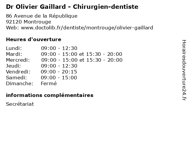 Dr Olivier Gaillard - Chirurgien-dentiste à Montrouge: adresse et heures d'ouverture