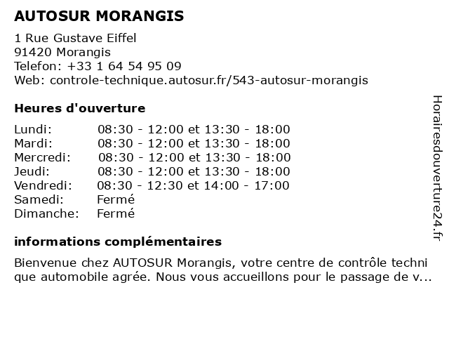 AUTOSUR MORANGIS à Morangis: adresse et heures d'ouverture