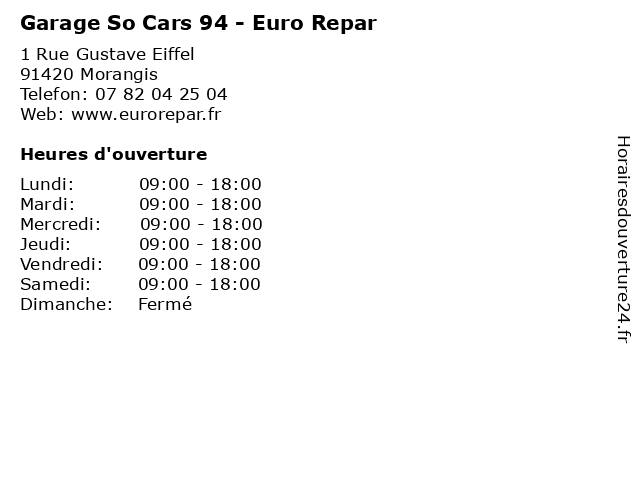 Garage So Cars 94 - Euro Repar à Morangis: adresse et heures d'ouverture