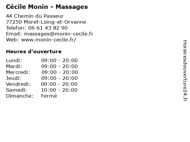 Cécile Monin - Massages à Moret-Loing-et-Orvanne: adresse et heures d'ouverture