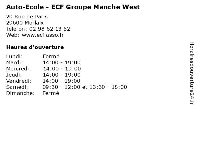 Auto-Ecole - ECF Groupe Manche West à Morlaix: adresse et heures d'ouverture