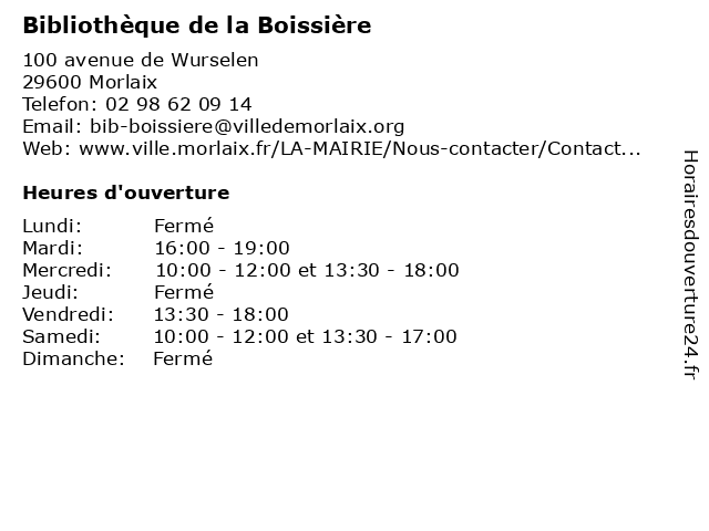 Bibliothèque de la Boissière à Morlaix: adresse et heures d'ouverture