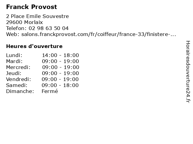 Franck Provost à Morlaix: adresse et heures d'ouverture