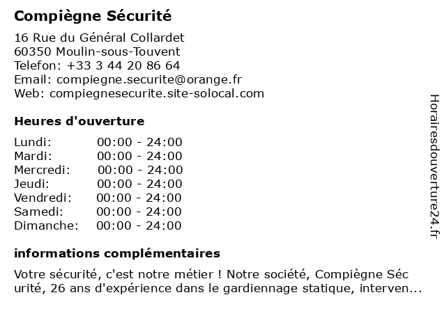 Compiègne Sécurité à Moulin-sous-Touvent: adresse et heures d'ouverture