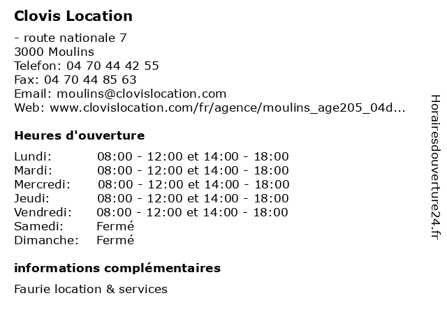 Clovis Location à Moulins: adresse et heures d'ouverture