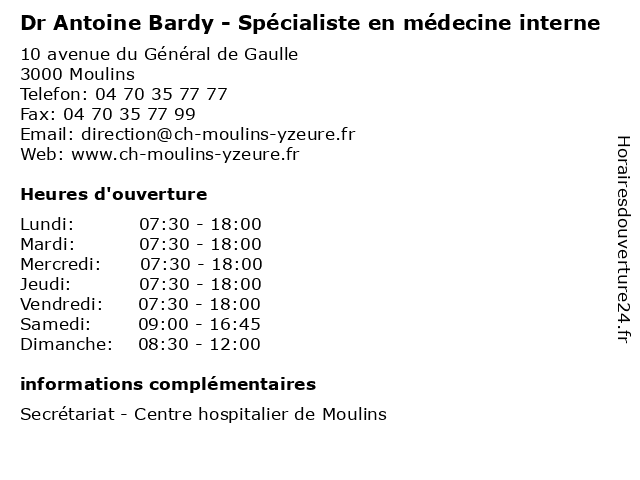 Dr Antoine Bardy - Spécialiste en médecine interne à Moulins: adresse et heures d'ouverture