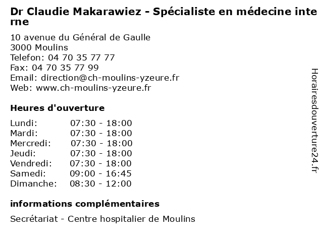 Dr Claudie Makarawiez - Spécialiste en médecine interne à Moulins: adresse et heures d'ouverture