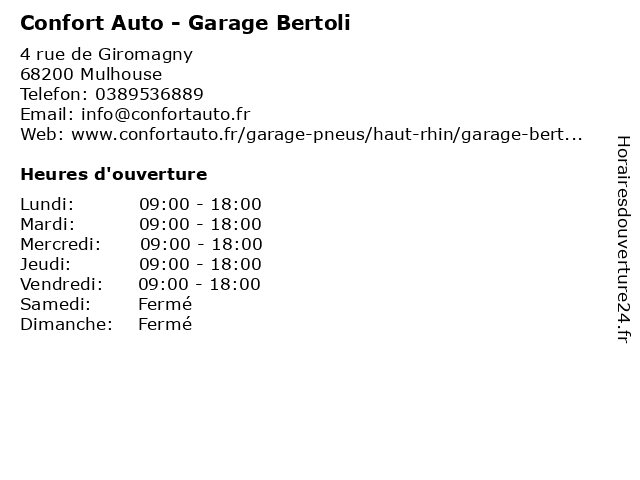 Confort Auto - Garage Bertoli à Mulhouse: adresse et heures d'ouverture