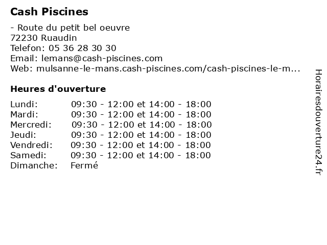 á… Horaires D Ouverture Cash Piscines 6 Rue Wilbur Wright A Mulsanne