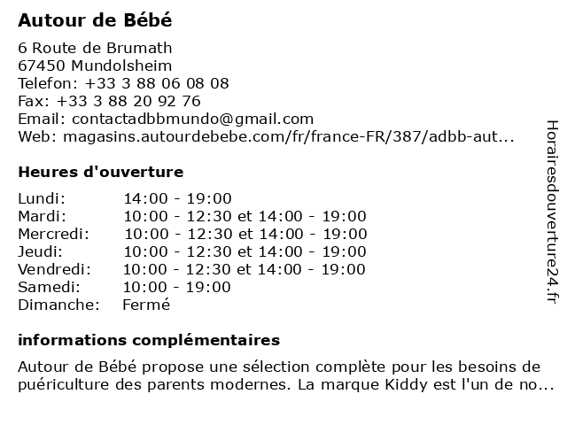 ᐅ Horaires D Ouverture Autour De Bebe Adbb 6 Route De Brumath A Mundolsheim ᐅ Horaires D Ouverture Autour De Bebe Adbb 6 Route De Brumath A Mundolsheim