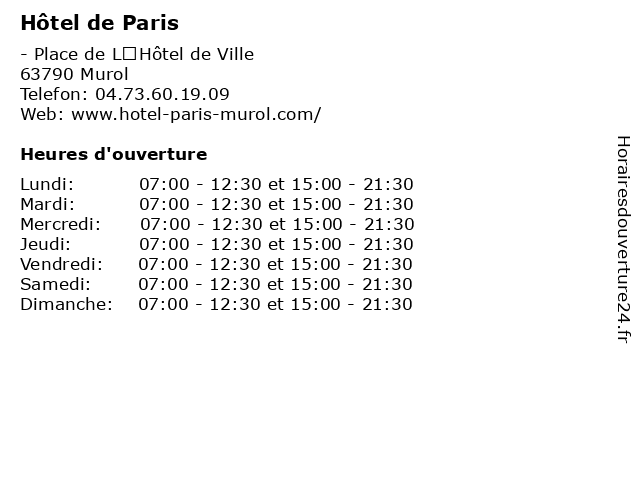 Hôtel de Paris à Murol: adresse et heures d'ouverture