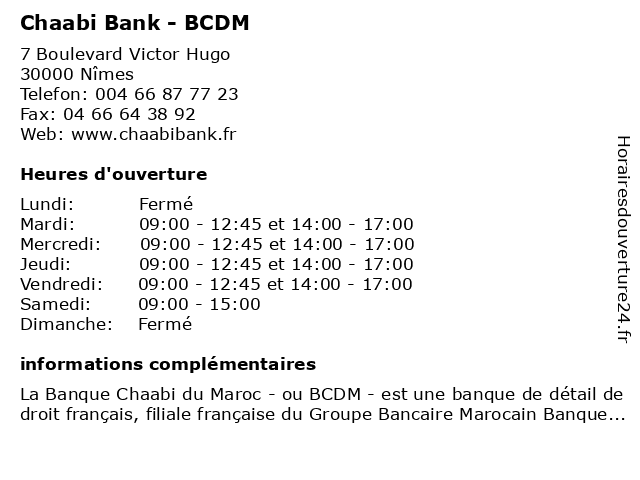 Chaabi Bank - BCDM à Nîmes: adresse et heures d'ouverture