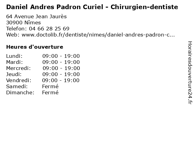 Daniel Andres Padron Curiel - Chirurgien-dentiste à Nîmes: adresse et heures d'ouverture