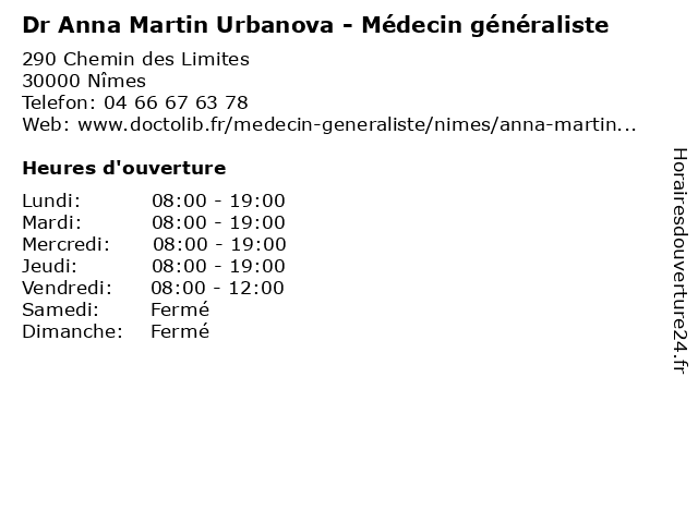Dr Anna Martin Urbanova - Médecin généraliste à Nîmes: adresse et heures d'ouverture