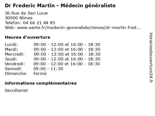 Dr Frederic Martin - Médecin généraliste à Nîmes: adresse et heures d'ouverture