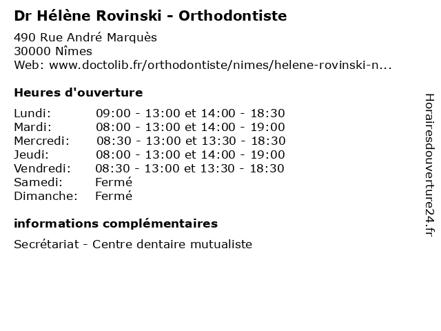 Dr Hélène Rovinski - Orthodontiste à Nîmes: adresse et heures d'ouverture