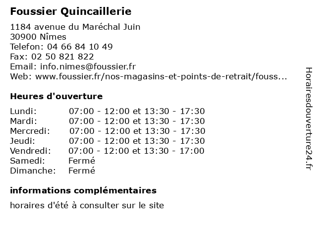 Foussier Quincaillerie à Nîmes: adresse et heures d'ouverture