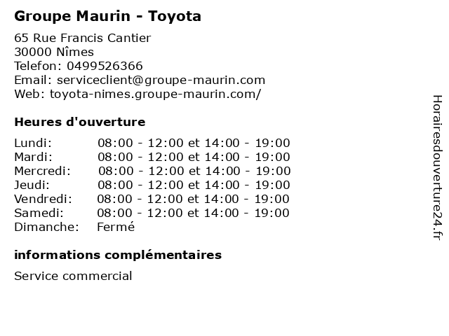 Groupe Maurin - Toyota à Nîmes: adresse et heures d'ouverture