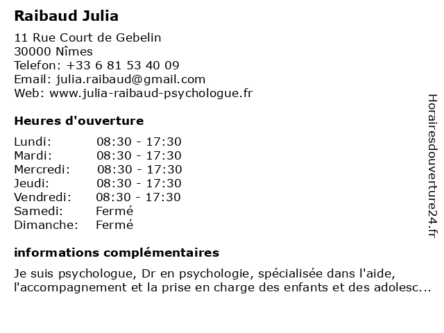 Raibaud Julia à Nîmes: adresse et heures d'ouverture