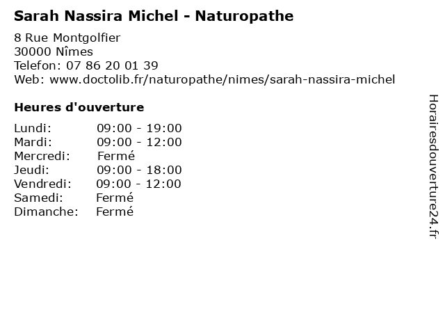 Sarah Nassira Michel - Naturopathe à Nîmes: adresse et heures d'ouverture