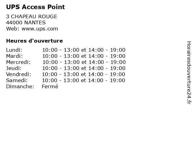UPS Access Point à NANTES: adresse et heures d'ouverture