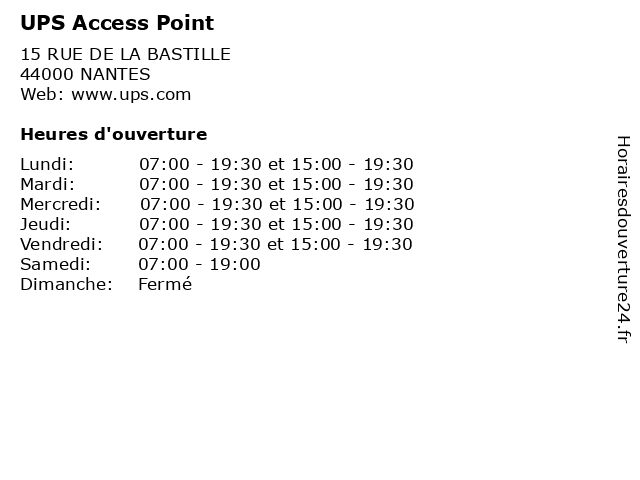 UPS Access Point à NANTES: adresse et heures d'ouverture