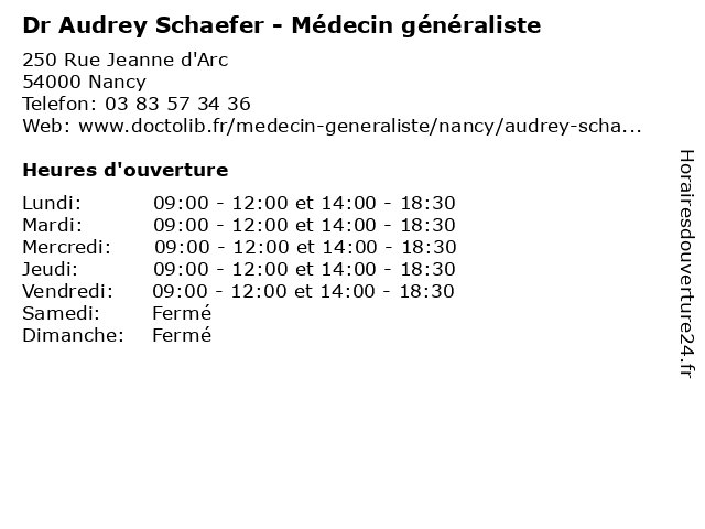 Dr Audrey Schaefer - Médecin généraliste à Nancy: adresse et heures d'ouverture