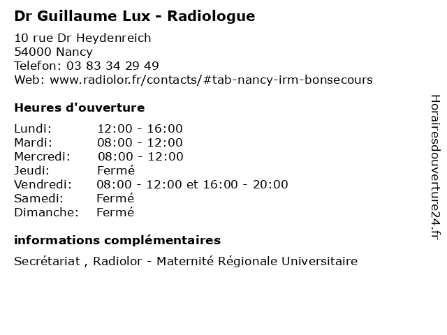 Dr Guillaume Lux - Radiologue à Nancy: adresse et heures d'ouverture