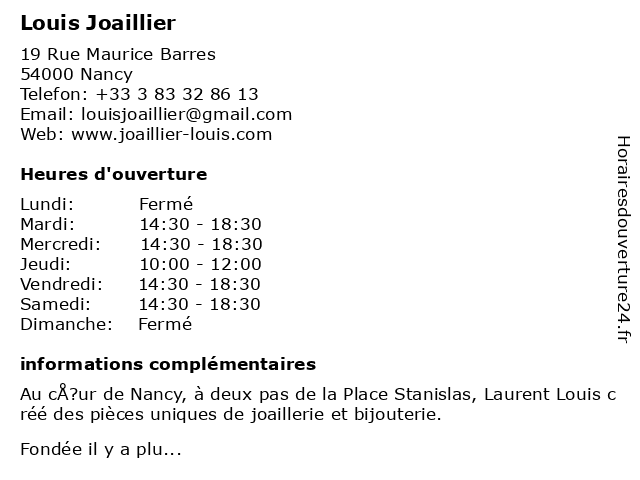 Louis Joaillier à Nancy: adresse et heures d'ouverture
