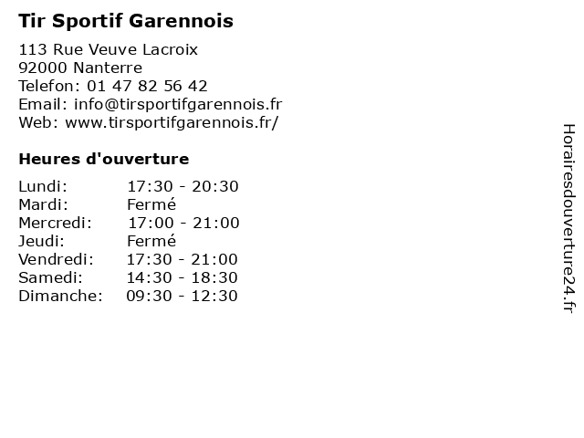 Tir Sportif Garennois à Nanterre: adresse et heures d'ouverture