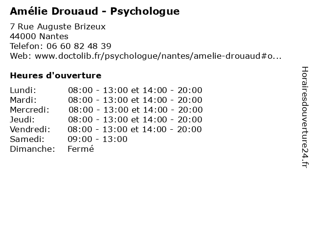 Amélie Drouaud - Psychologue à Nantes: adresse et heures d'ouverture