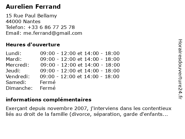 Aurelien Ferrand à Nantes: adresse et heures d'ouverture