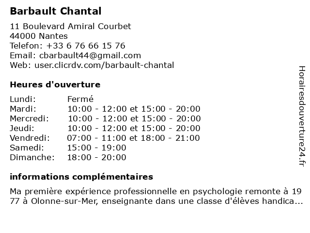 Barbault Chantal à Nantes: adresse et heures d'ouverture