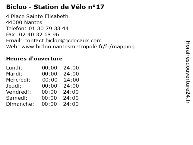 Bicloo - Station de Vélo n°17 à Nantes: adresse et heures d'ouverture