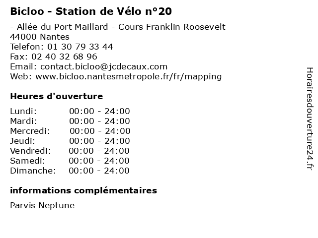 Bicloo - Station de Vélo n°20 à Nantes: adresse et heures d'ouverture