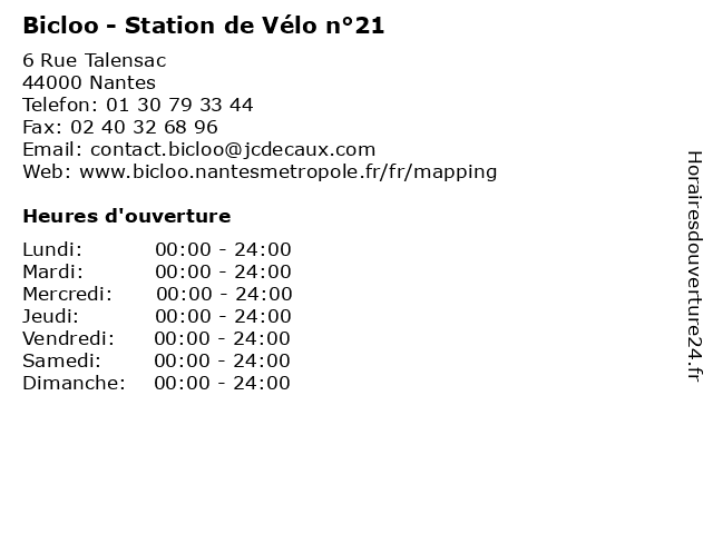 Bicloo - Station de Vélo n°21 à Nantes: adresse et heures d'ouverture