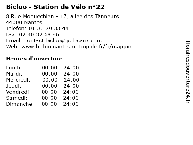 Bicloo - Station de Vélo n°22 à Nantes: adresse et heures d'ouverture