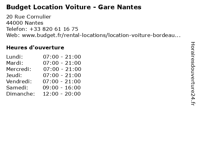 Budget Location Voiture - Gare Nantes à Nantes: adresse et heures d'ouverture