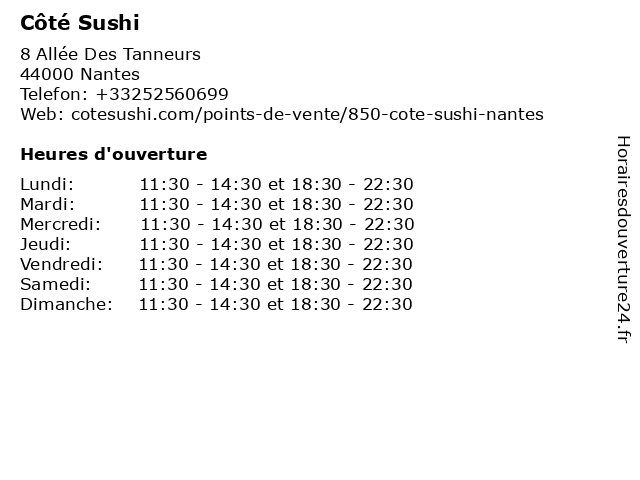 Côté Sushi à Nantes: adresse et heures d'ouverture