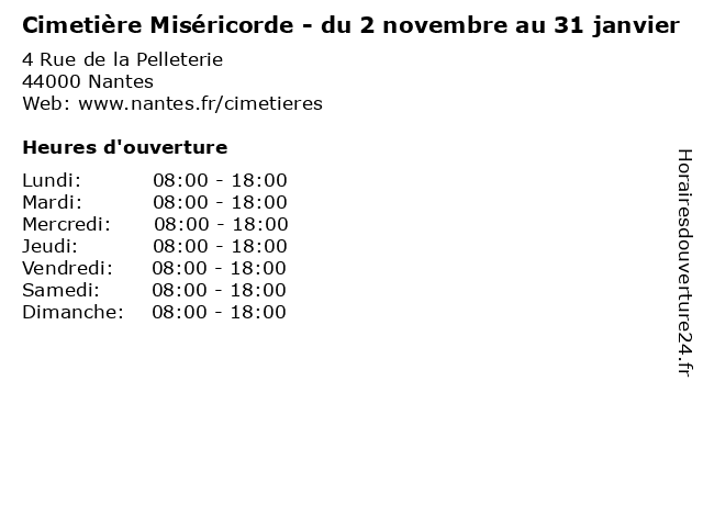 Cimetière Miséricorde - du 2 novembre au 31 janvier à Nantes: adresse et heures d'ouverture