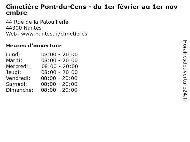 Cimetière Pont-du-Cens - du 1er février au 1er novembre à Nantes: adresse et heures d'ouverture