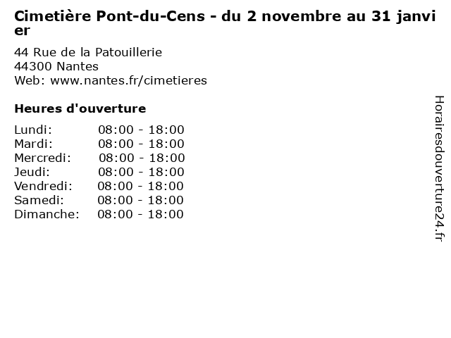 Cimetière Pont-du-Cens - du 2 novembre au 31 janvier à Nantes: adresse et heures d'ouverture