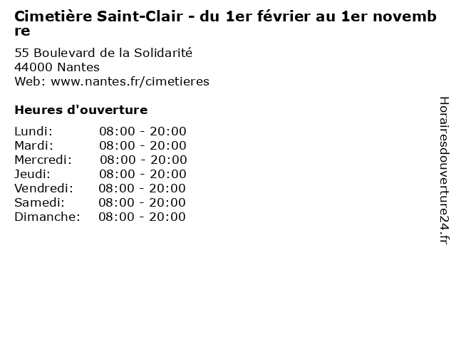 Cimetière Saint-Clair - du 1er février au 1er novembre à Nantes: adresse et heures d'ouverture