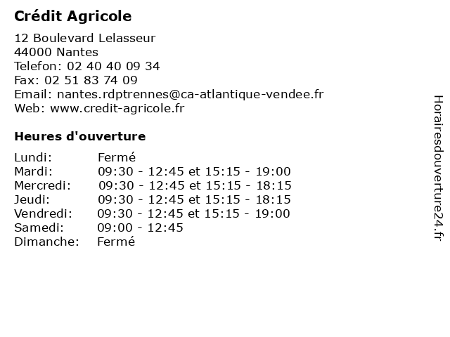 Crédit Agricole à Nantes: adresse et heures d'ouverture