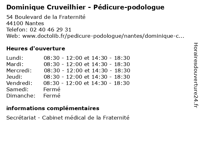 Dominique Cruveilhier - Pédicure-podologue à Nantes: adresse et heures d'ouverture